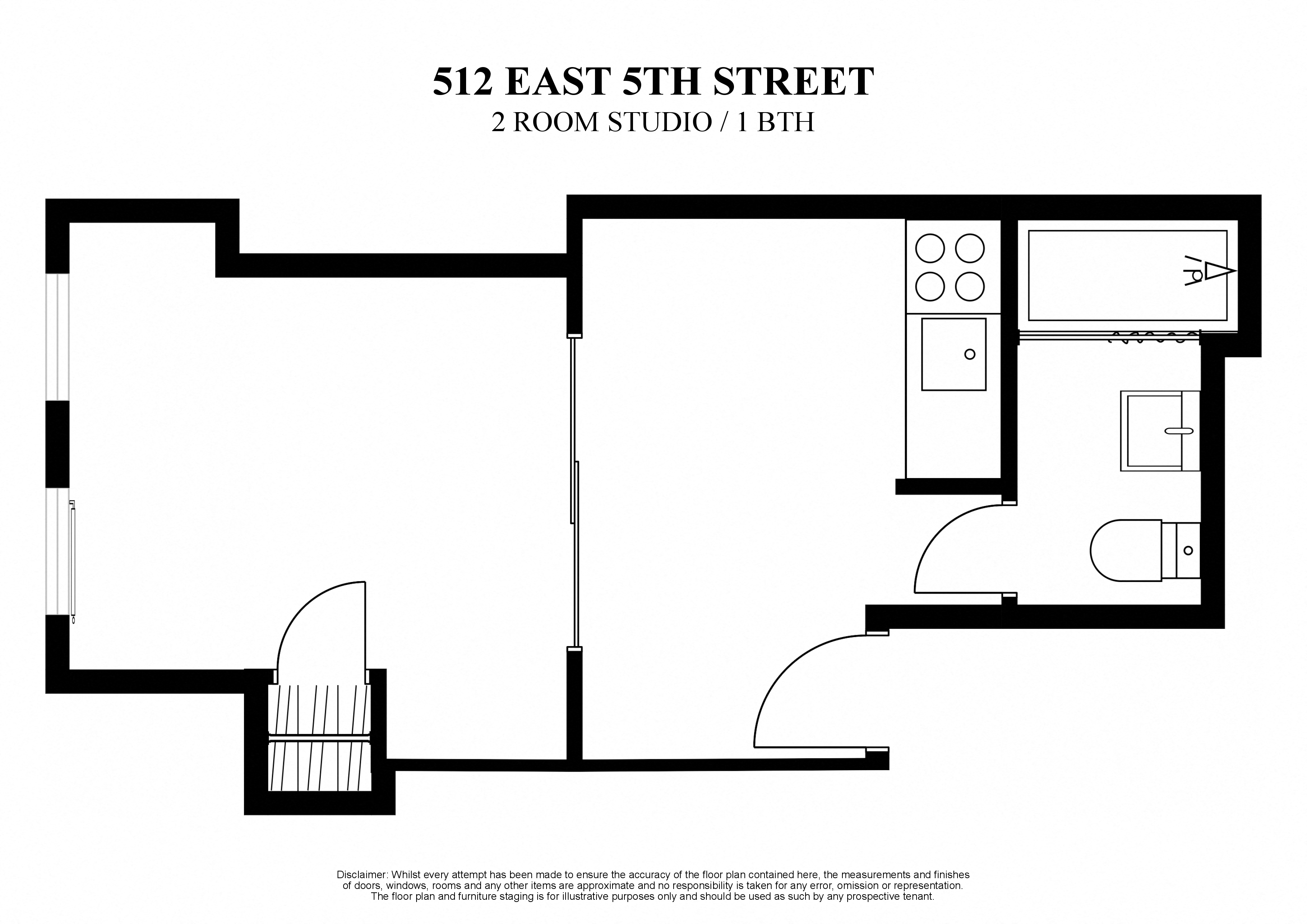 Floor plan for studio, 1 bath, 200 sqft